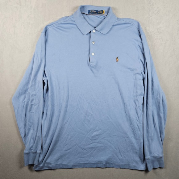 Polo Ralph Lauren Other - Polo Ralph Lauren Polo Shirt Mens LT Blue Long Sleeve Cotton Flesh Pony Logo